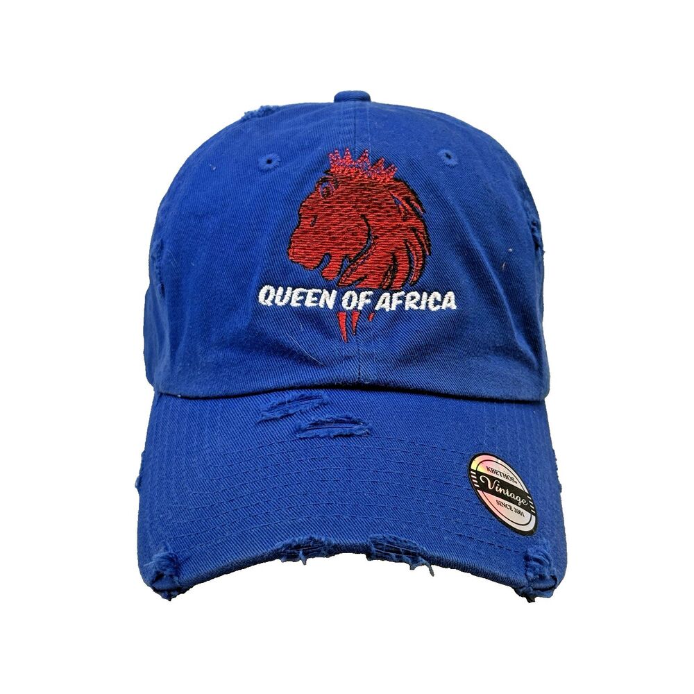 Queen of Africa Lion Kbethos Vintage Hat Cap Distressed Blue EUC